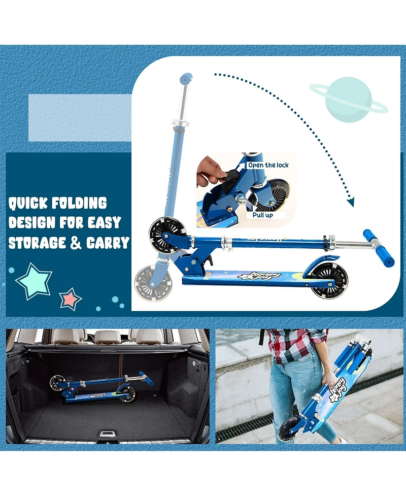 Folding Adjustable Height Kids Toy Kick Scooter Rear Brake 2 Flashing Wheels