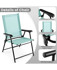 Gymax Set of 2 Patio Folding Chairs Outdoor Portable Pack Lawn Chairs w/ Armrests Mint Green