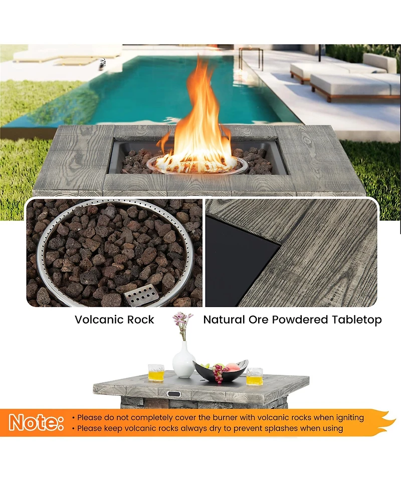 Costway 34.5'' Square Propane Gas Fire Pit Table Faux Stone w/ Lava Rock