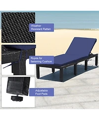 Costway Patio Rattan Lounge Chair Chaise Recliner Adjust Cushion