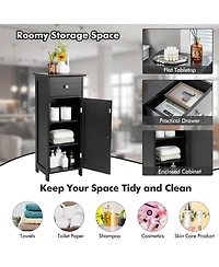 Wooden Bathroom Floor Storage Cabinet Organizer w/ Drawer Adjustable Shelf