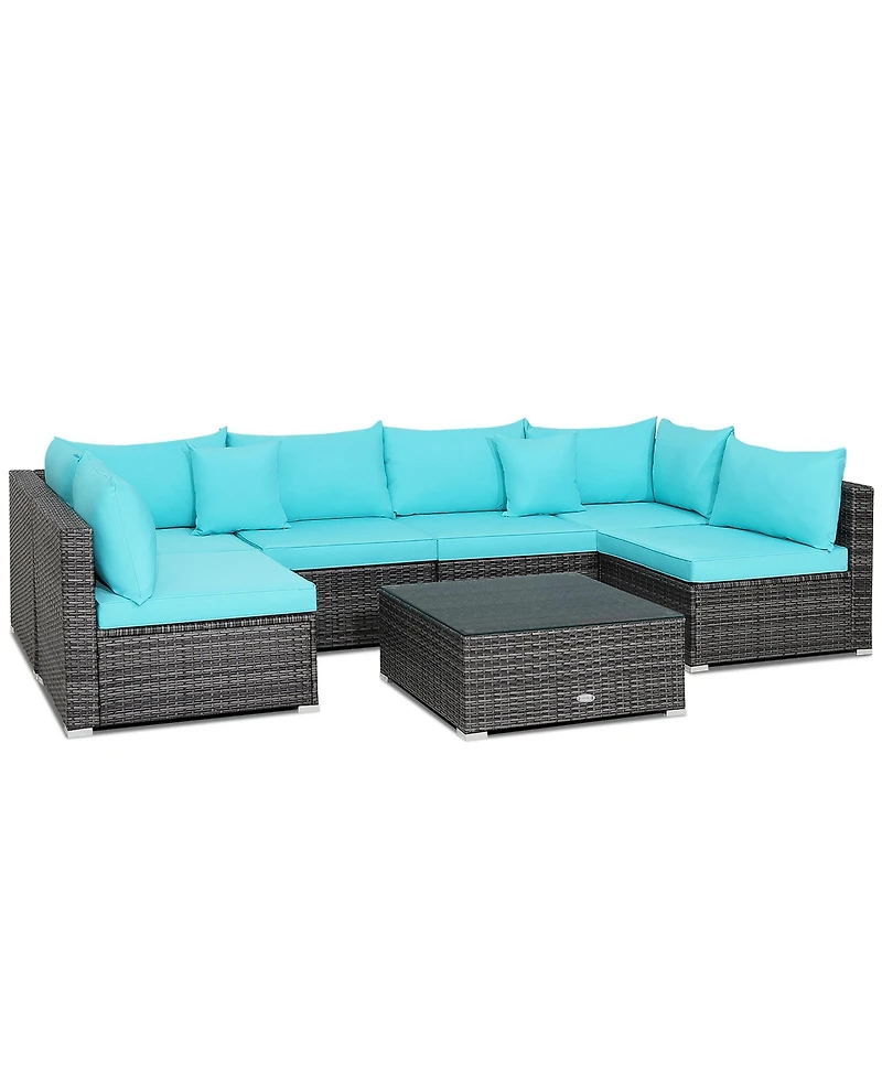 Costway 7PCS Patio Rattan Furniture Set Sectional Sofa Cushioned Garden
