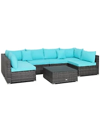 Costway 7PCS Patio Rattan Furniture Set Sectional Sofa Cushioned Garden