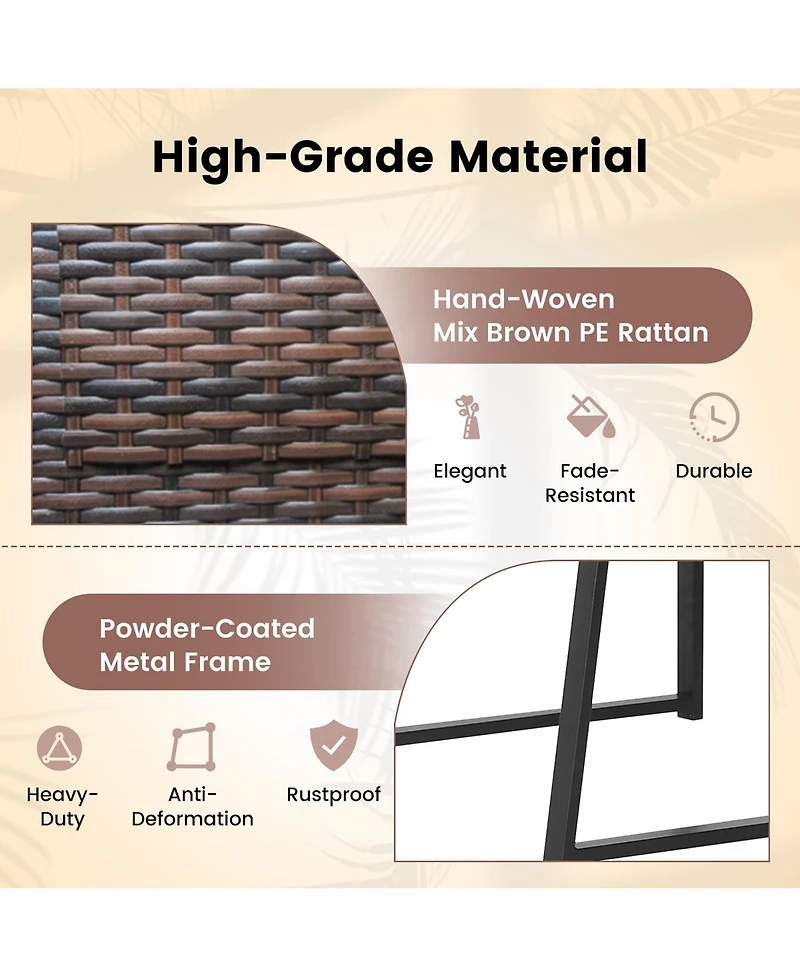 Costway 3pcs Patio Furniture Set Heavy Duty Cushioned Wicker Rattan Chairs Table