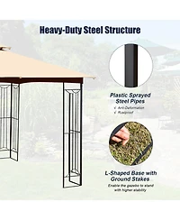 10' x 10' Patio Canopy Gazebo Outdoor 2-Tier Steel Tent Heavy-Duty L-Shaped
