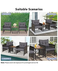 3 Pcs Patio Rattan Furniture Set Acacia Wood Coffee Table & 2 Chairs Backyard