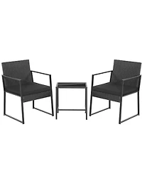 Costway 3pcs Patio Furniture Set Heavy Duty Cushioned Wicker Rattan Chairs Table Outdoor