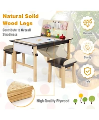 Kids Art Table & 2 Chairs Set Wooden Drawing Desk