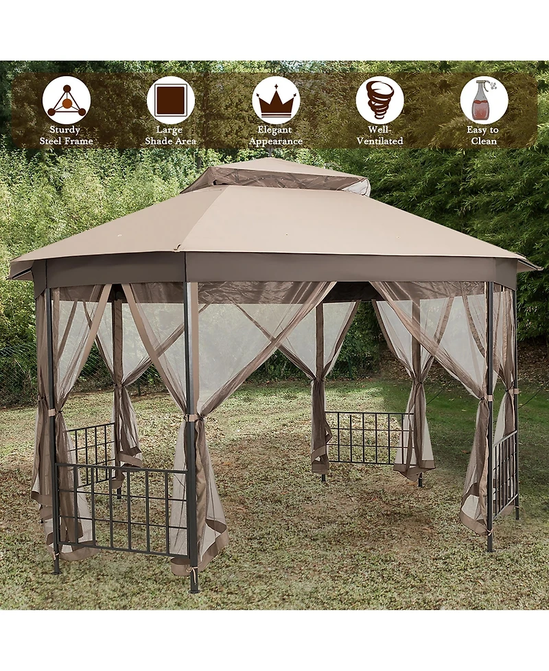 Costway 10'x12' Patio Gazebo Canopy Shelter Double Top Netting Sidewalls
