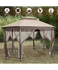 Costway 10'x12' Patio Gazebo Canopy Shelter Double Top Netting Sidewalls