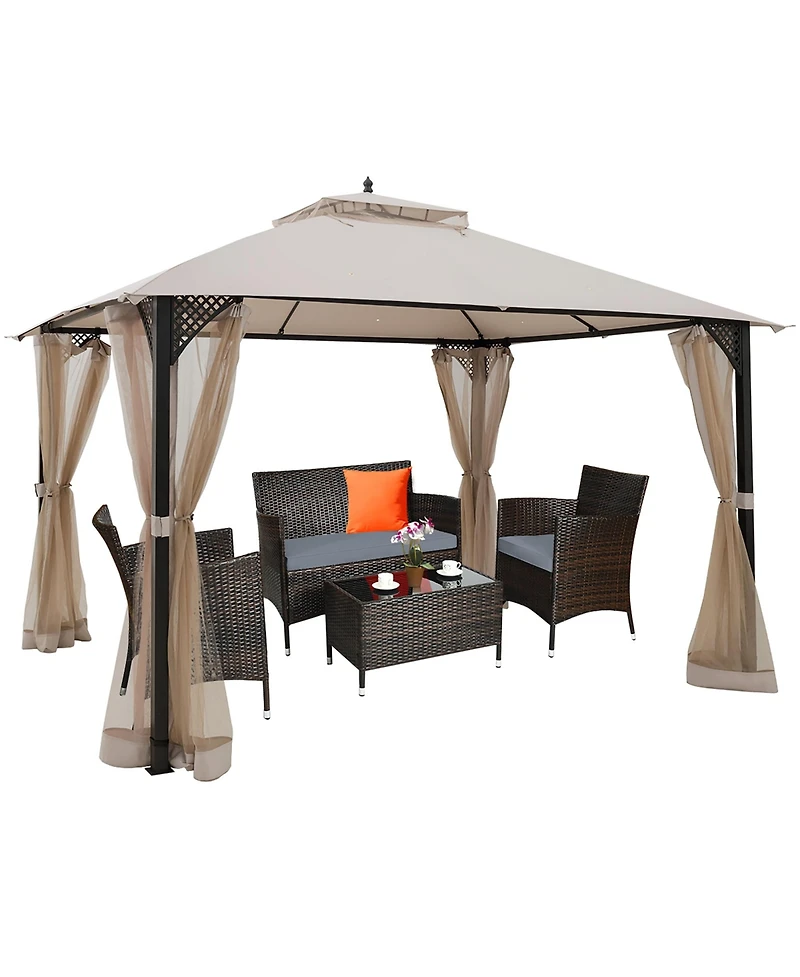 12' x 10' Outdoor Patio Gazebo Canopy Shelter Double Top Sidewalls Netting