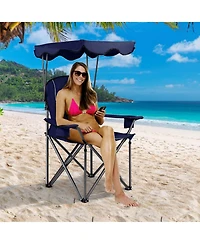 Gymax Folding Canopy Camping Chair Portable Beach w/ Carrying Bag Blue
