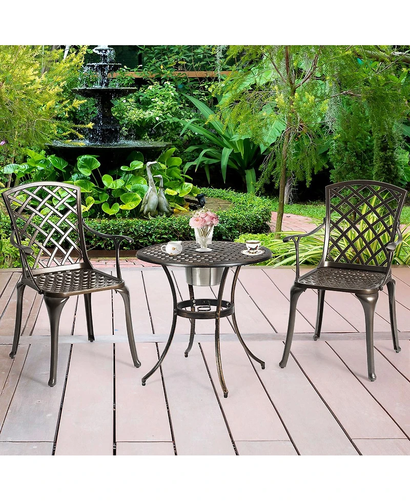 Costway Outdoor Cast Aluminum Arm Dining Chairs Set of 2 Patio Bistro Chairs