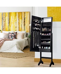 Costway Mirrored Jewelry Cabinet Organizer w/18 Led lights