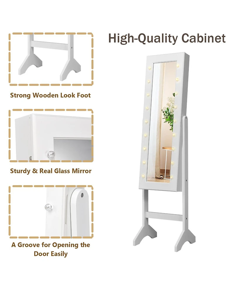 Costway Mirrored Jewelry Cabinet Organizer w/18 Led lights