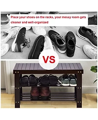 3 Tier Bamboo Shoe Rack Bench Storage Shelf Organizer Entryway Home Furniture