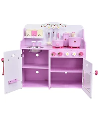 Costway Kids Wooden Play Set Kitchen Toy Strawberry Pretend Cooking Playset Toddler