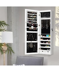 Costway Wall Mounted Mirrored Jewelry Cabinet Organizer w/Led Lights