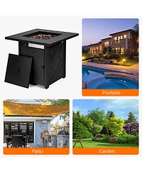 Costway 28'' Propane Fire Pit Table 50,000 Btu Patio Square Gas Fireplace W/Lava Rock