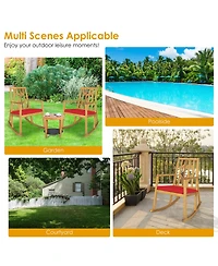 Costway Patio Rocking Chair Acacia Wood Armrest Cushioned Sofa Garden Deck