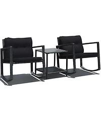 3PC Patio Rattan Conversation Set Rocking Chair Cushioned