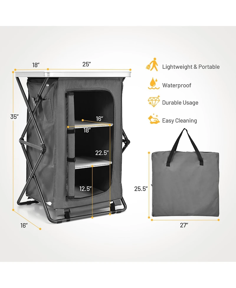 Folding Pop-Up Cupboard Compact Camping Storage Cabinet