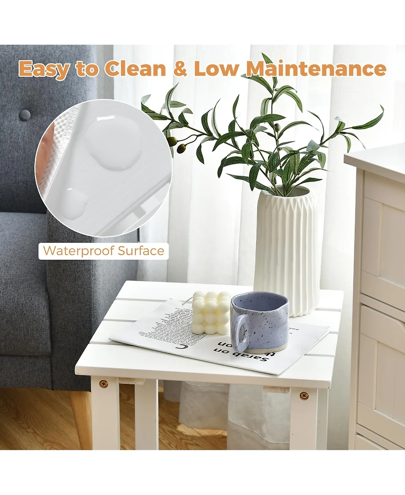 2 Pcs Patio 15'' End Side Coffee Table Square Wooden Slat Deck