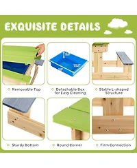 3-in-1 Kids Picnic Table Outdoor Wooden Water Sand Table w/ Play Boxes