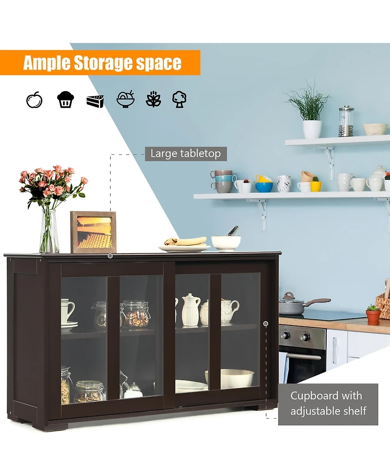 Storage Cabinet Sideboard Buffet Cupboard Glass Sliding Door