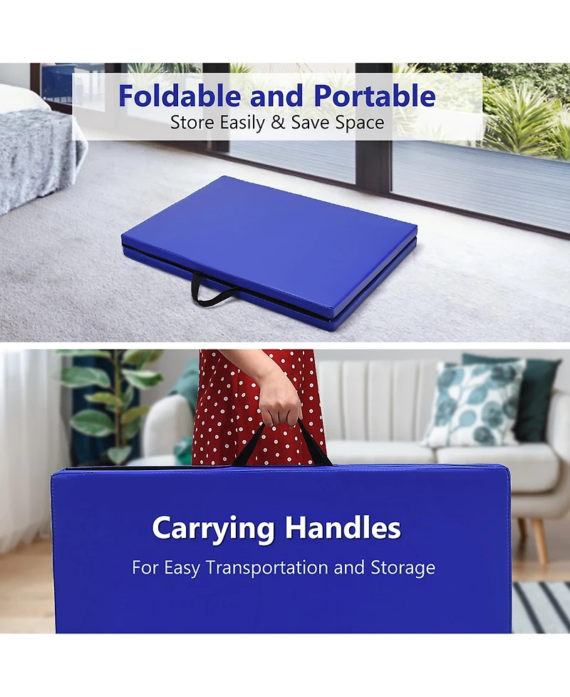 6'2'1.6" Gymnastic Yoga Mat Folding Exercise Aerobics Stretch w/Handle Purple