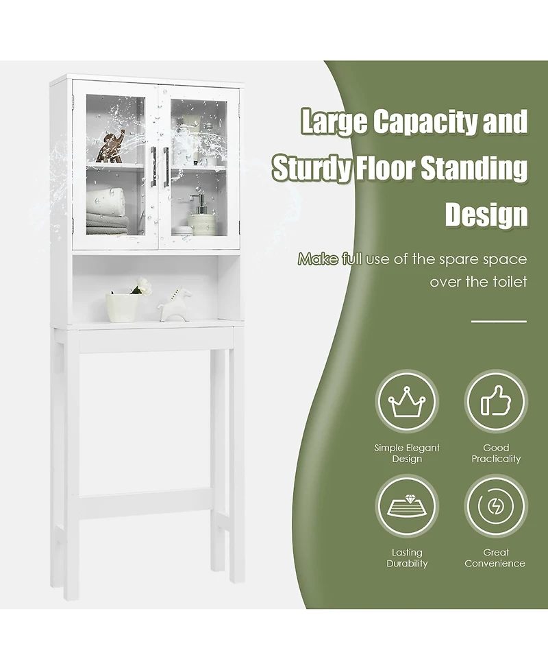 Over the Toilet Storage Cabinet Bathroom Space Saver w/Tempered Glass Door