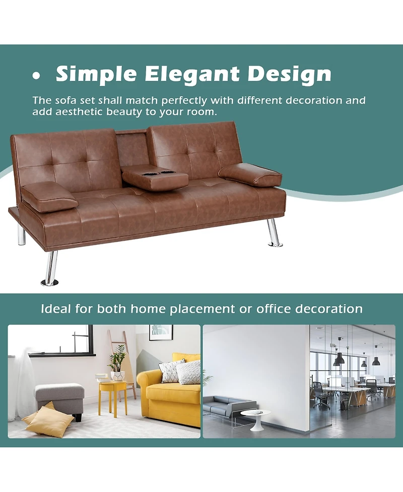 Convertible Folding Futon Sofa Bed Leather