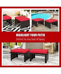 Costway 2PCS Patio Rattan Ottoman Cushioned Seat Foot Rest Furniture