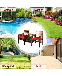 Patio Loveseat Conversation Set Acacia Wood Chair Coffee Table