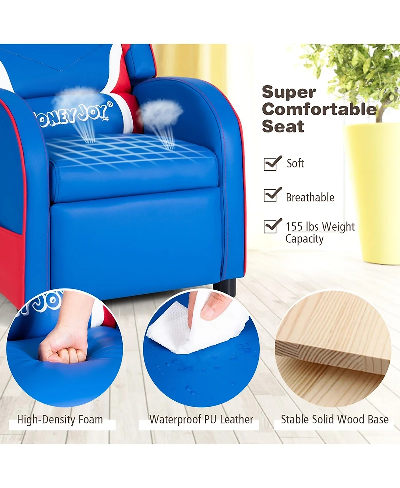 Kids Recliner Chair Gaming Sofa Pu Leather Armchair w/Side Pockets
