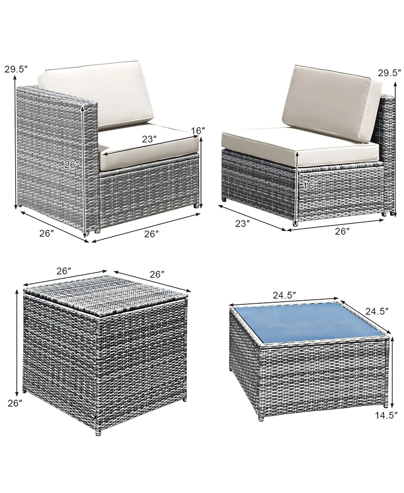Gymax 8PCS Patio Rattan Sofa Sectional Conversation Furniture Set w/ White Cushion