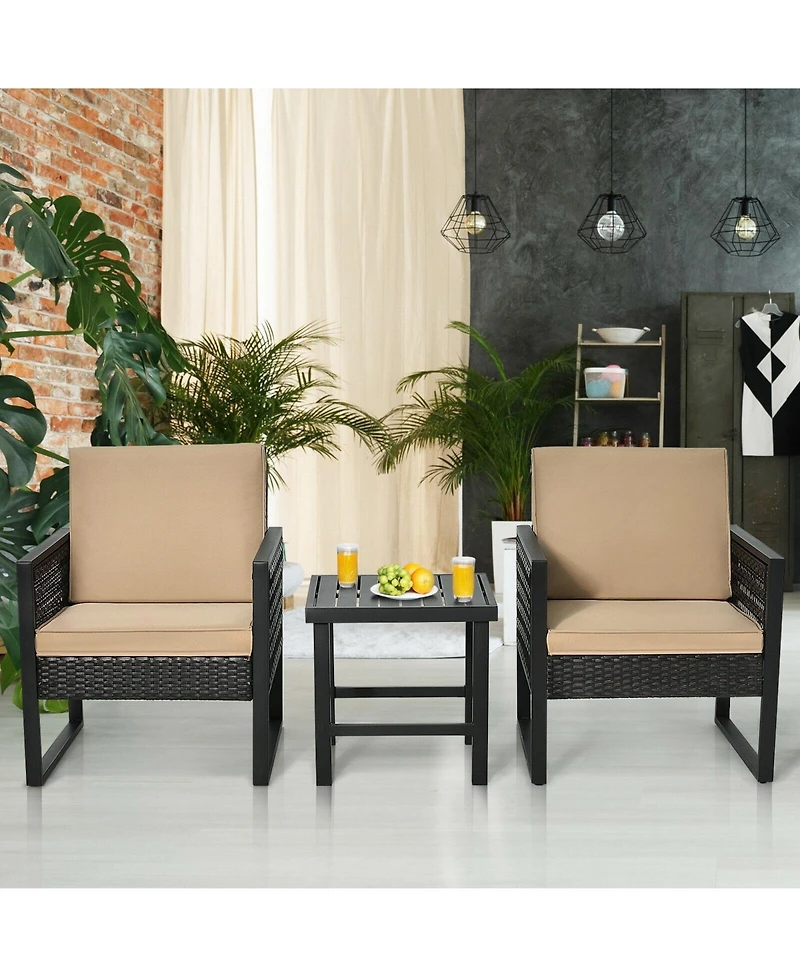 Vebreda 3 Pieces Patio Rattan Bistro Cushioned Furniture Set