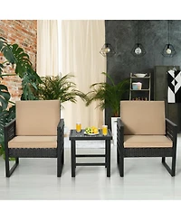 Vebreda 3 Pieces Patio Rattan Bistro Cushioned Furniture Set