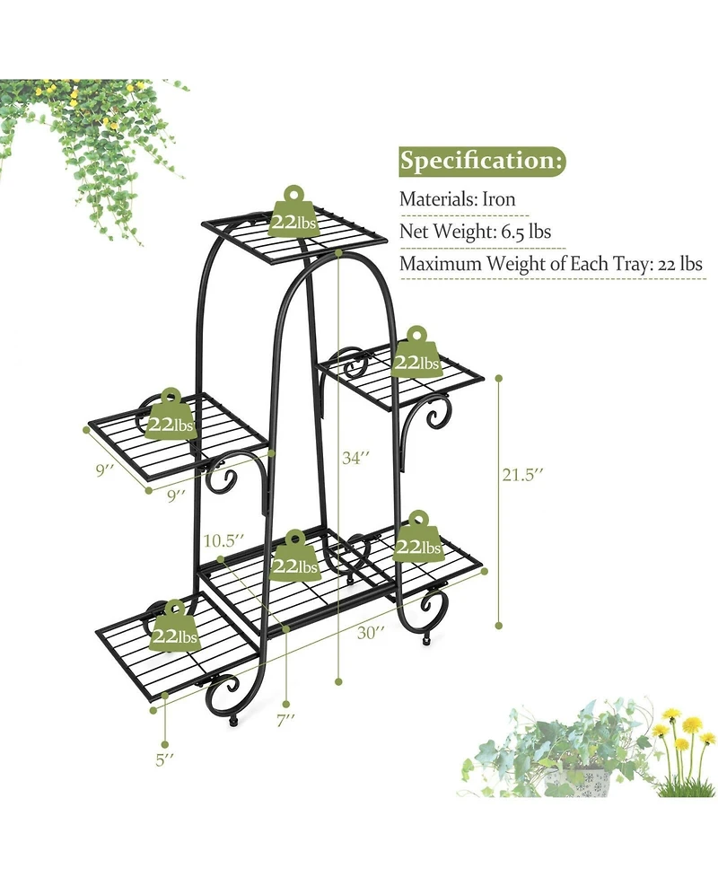 6-Tier Plant Stand with Adjustable Foot Pads
