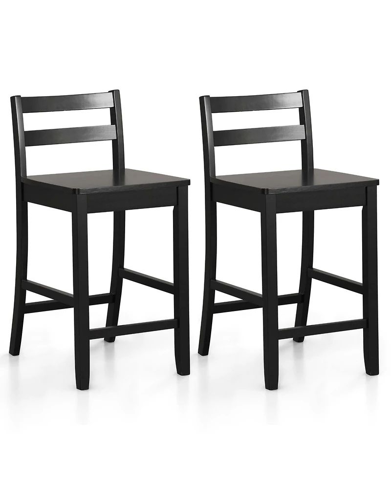 24-Inch Wooden Bar Stools Set of with Ergonomic Backrest Counter Height