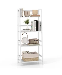 Multifunctional 4 Shelf Bamboo Bookcase Ladder Plant Flower Stand Rack Storage