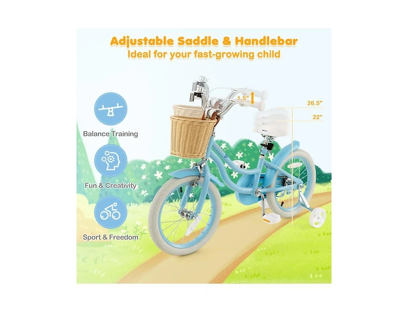 Slickblue 16-Inch Kids Bike with Adjustable Handlebar for Girls Boys Ages 4-7