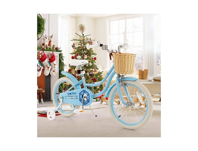 Slickblue 18-Inch Kids Bike with Training Wheels and Adjustable Handlebar Seat-Blue