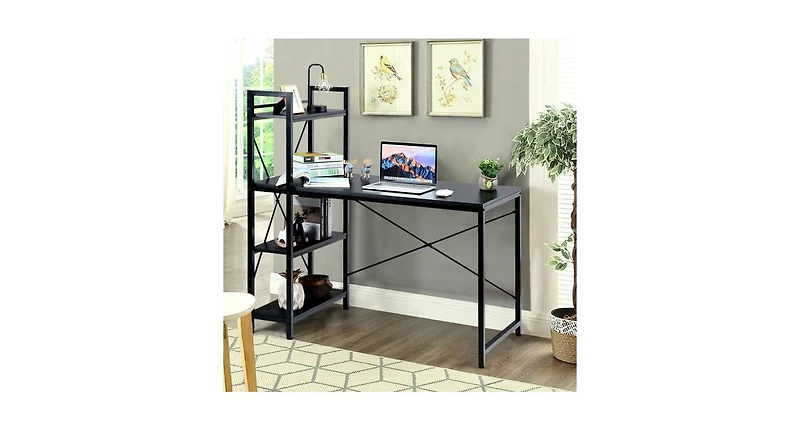 Slickblue 4 Tier Storage Shelves Computer Desk-Black