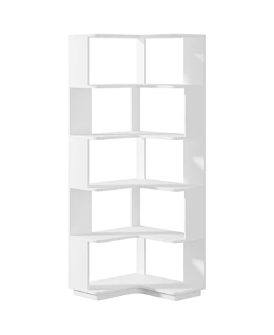 Tribesigns 6 Tier Corner Bookshelf, 64.9 Inch Tall Industrial Bookcase with Anti-Drop Panel, Freestanding Wood Grain Shelf Display Rack