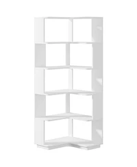 Tribesigns 6 Tier Corner Bookshelf, 64.9 Inch Tall Industrial Bookcase with Anti-Drop Panel, Freestanding Wood Grain Shelf Display Rack