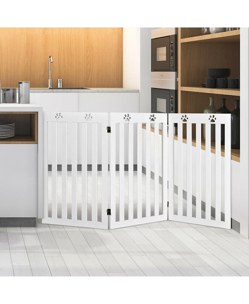 Sugift 36 Inch Folding Wooden Freestanding Pet Gate Dog Gate with 360° Flexible Hinge