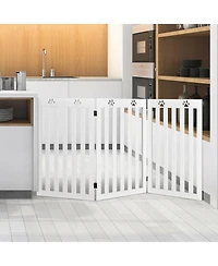 Sugift 36 Inch Folding Wooden Freestanding Pet Gate Dog Gate with 360° Flexible Hinge