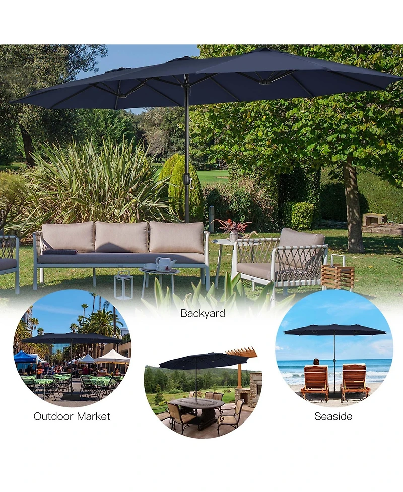 15FT Double-Sided Twin Patio Umbrella Sun Shade Outdoor Crank Market Base