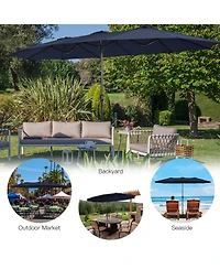 15FT Double-Sided Twin Patio Umbrella Sun Shade Outdoor Crank Market Base